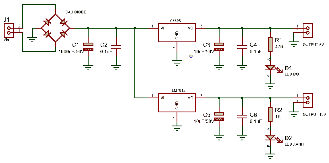 Sơ đồ nguyên lý mạch nguồn 5V và 12V